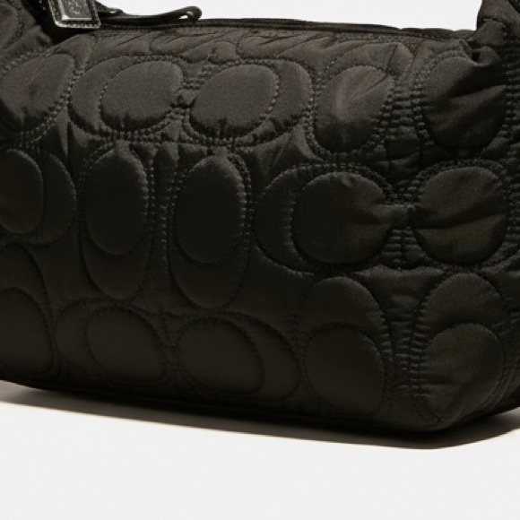 Coach Y2K Soho Quilted Mini Hobo Shoulder Bag Lather Nylon Wristlet Zipper Black - Picture 10 of 16